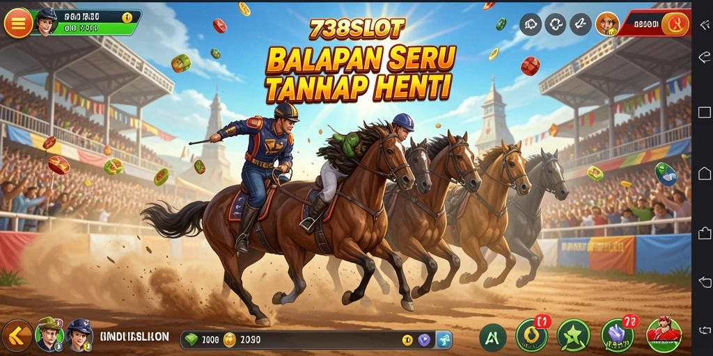 Tampilan gameplay balapan seru di 738SLOT yang menampilkan kendaraan dan trek.