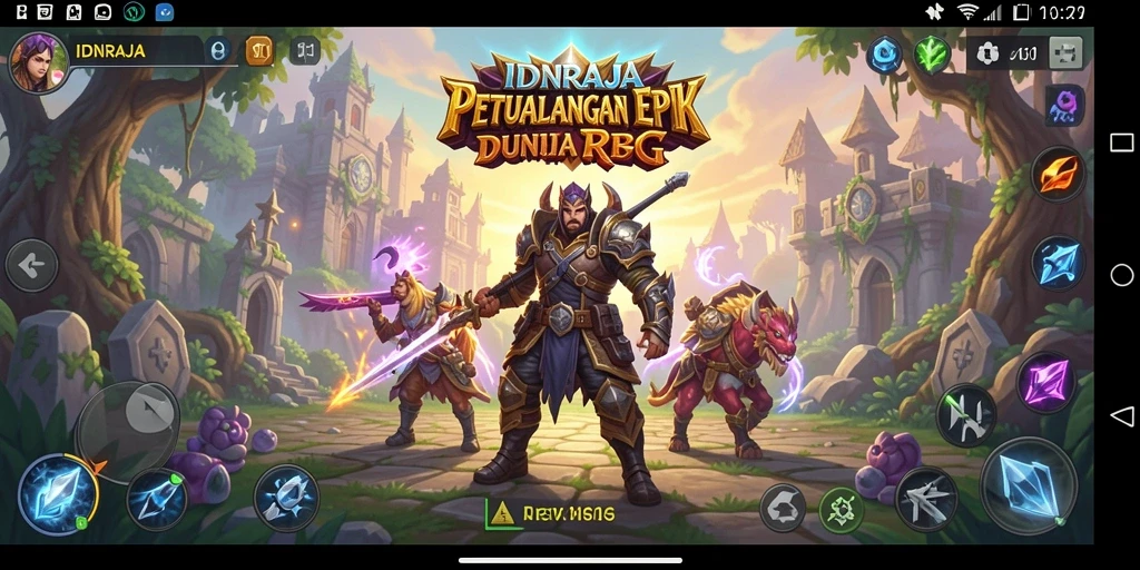 Tampilan gameplay memukau dalam IDNRAJA dengan karakter yang berjuang.