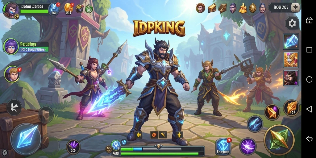 Tangkapan layar utama IDPKING menampilkan pertempuran seru di dunia fantasi.