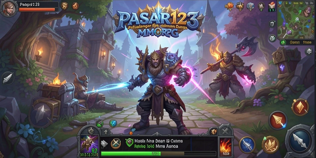 Screenshot utama PASAR123 menampilkan aksi seru di dunia MMORPG.