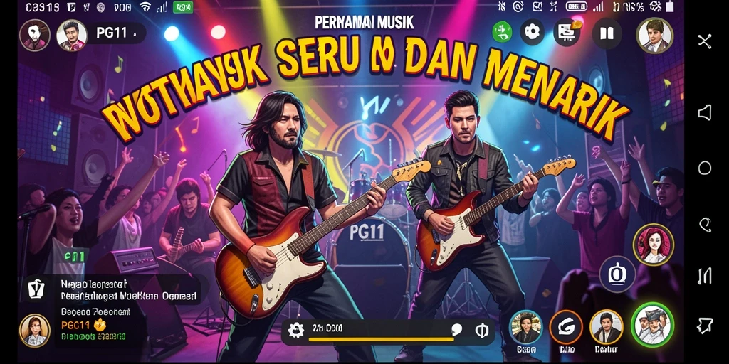 Tangkapan layar PG11 yang menunjukkan gameplay seru dengan berbagai pilihan musik.
