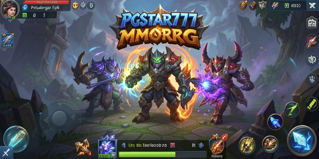 Screenshot utama PGSTAR777 menunjukkan karakter pemain beraksi dalam pertempuran epik di dunia MMORPG.