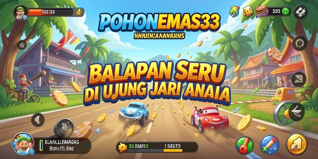 Tangkapan layar menampilkan aksi balapan seru di POHONEMAS33.