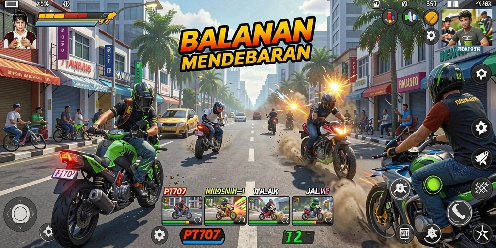 Tangkapan layar gameplay PT707 yang menunjukkan balapan menarik.