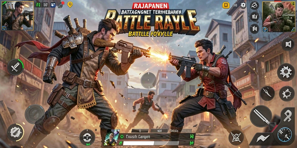 Tampilan gameplay seru dalam RAJAPANEN, pertarungan Battle Royale yang mendebarkan.
