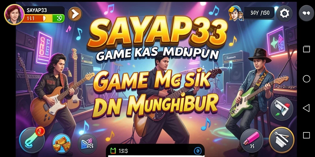 Tampilan screenshot utama SAYAP33 menunjukkan pemain menikmati alunan musik.