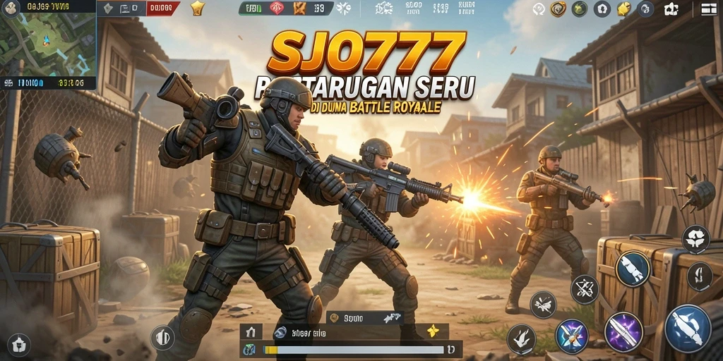 Screenshot SJO777 menunjukkan aksi gameplay Battle Royale yang intens.