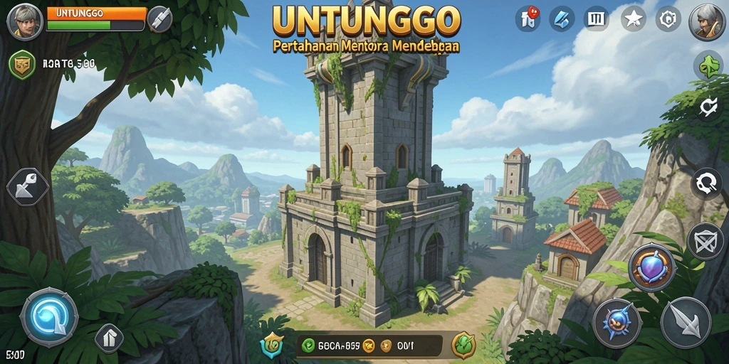 Tampilan gameplay seru dari UNTUNGGO dalam pertahanan menara.